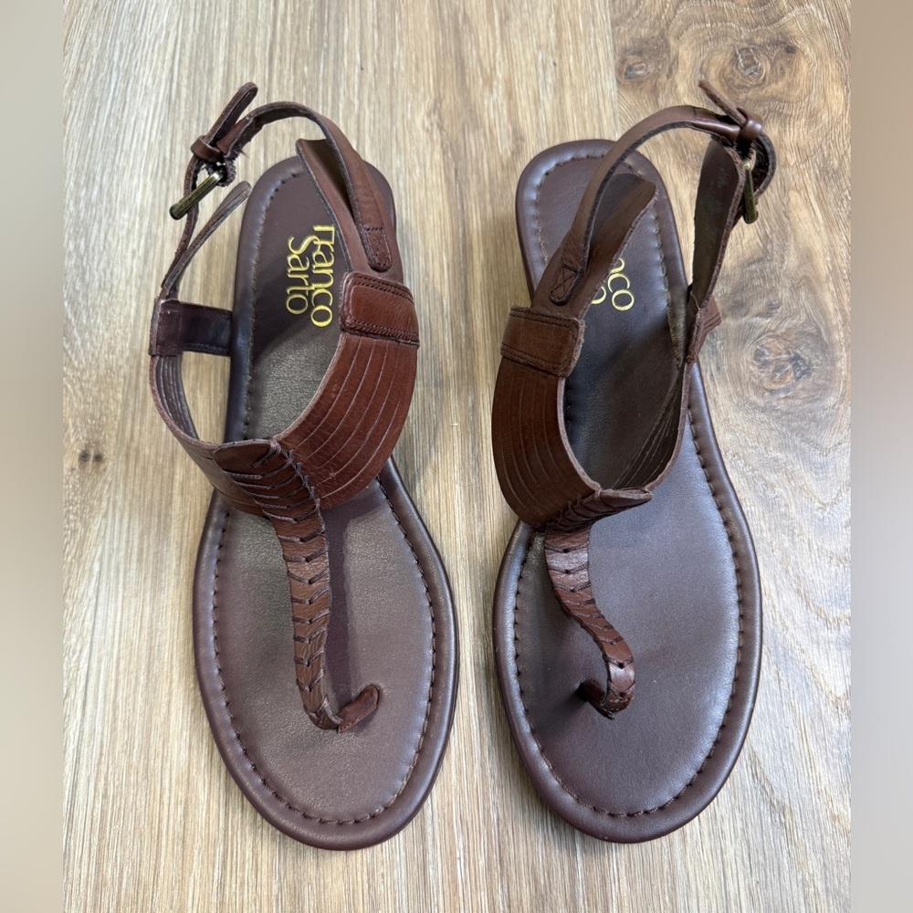 Franco Sarto Leather Thong Sandals Women’s 8.5M Brown EUC